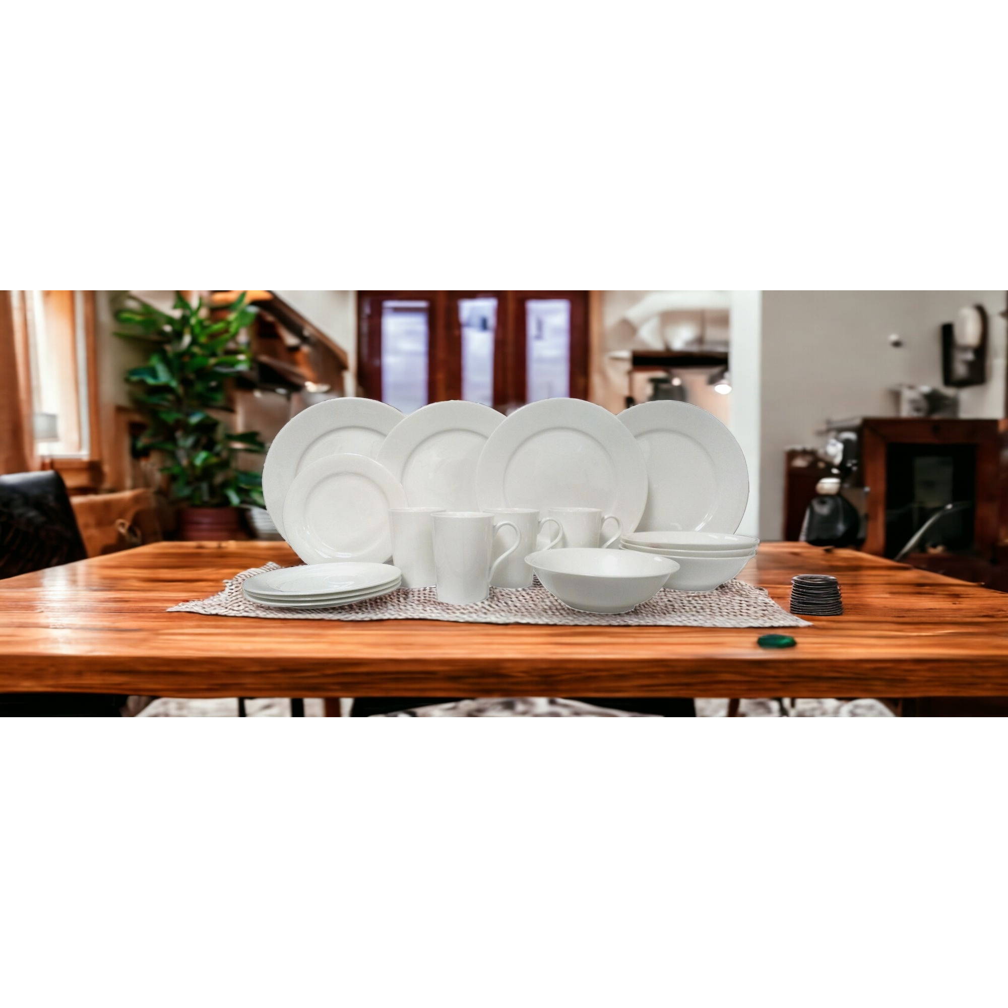 White Sixteen Piece Round Bone China Service For Four Dinnerware Set