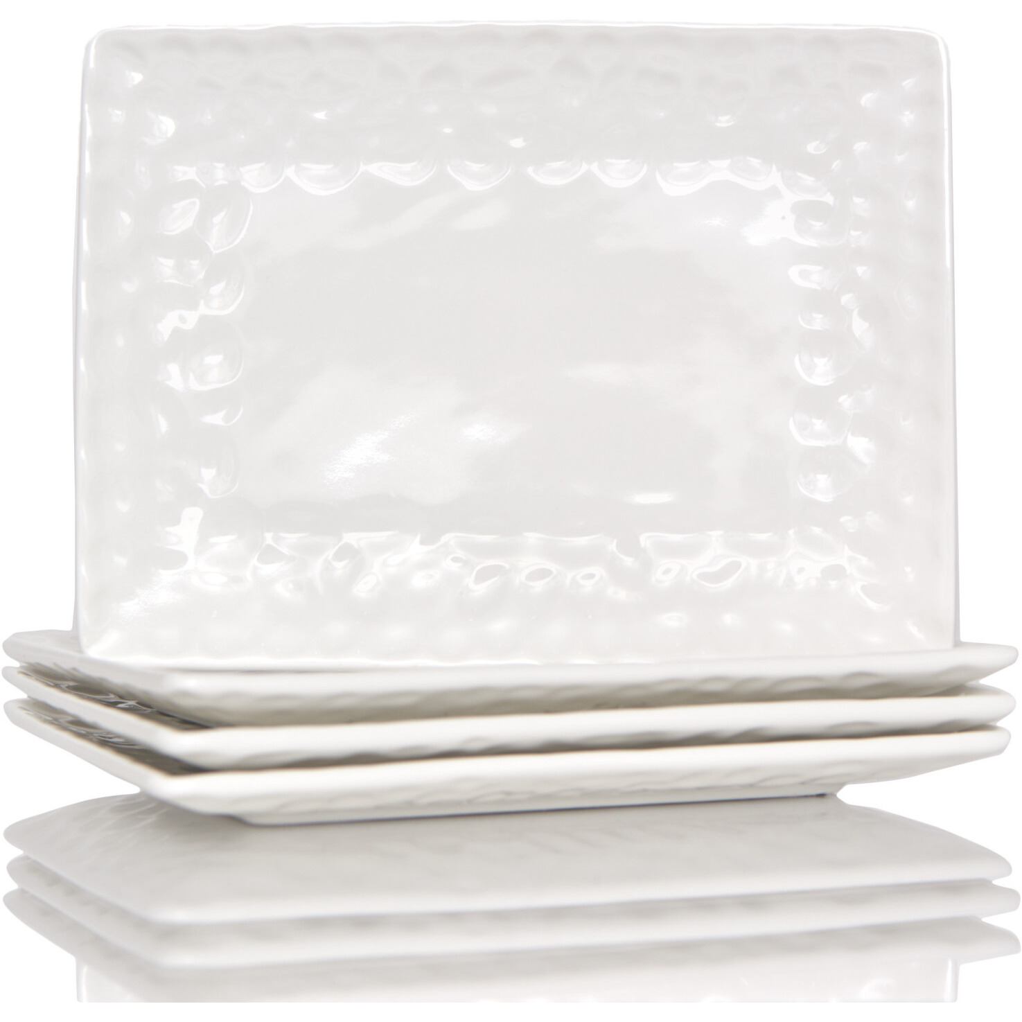 White Six Piece Rectangle Pebbled Porcelain Service For Six Dinner Plate Set