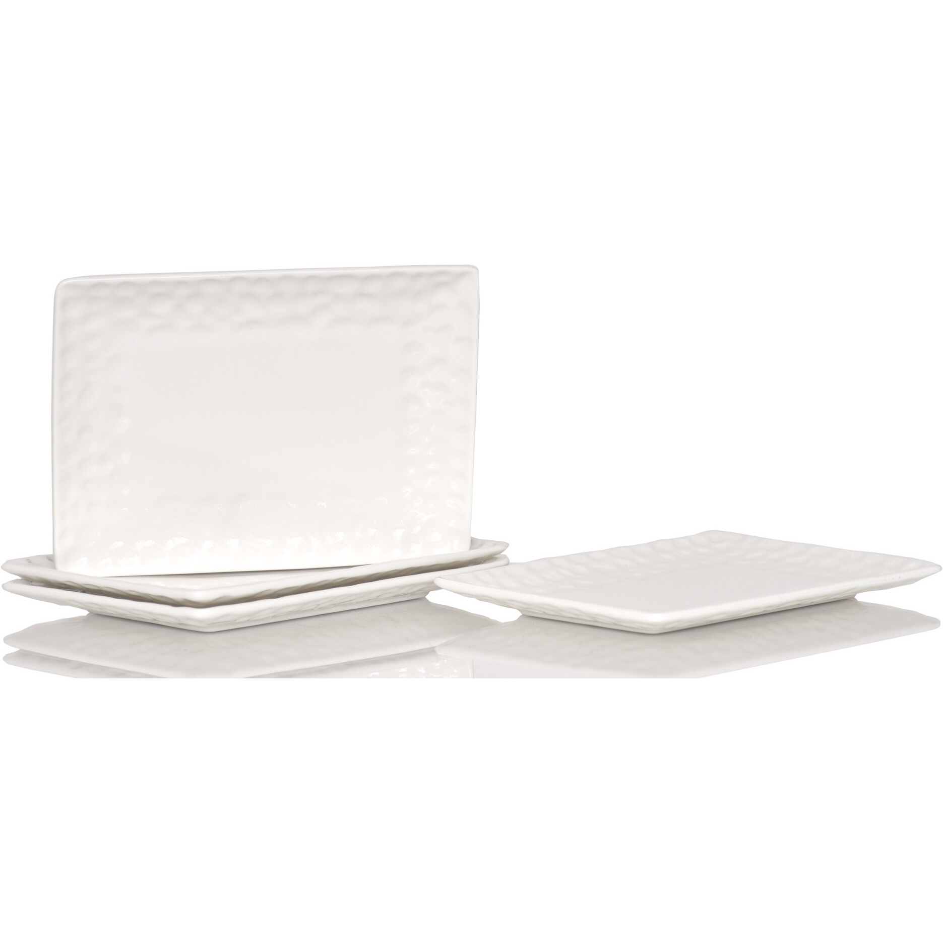 White Six Piece Rectangle Pebbled Porcelain Service For Six Salad Plate Set