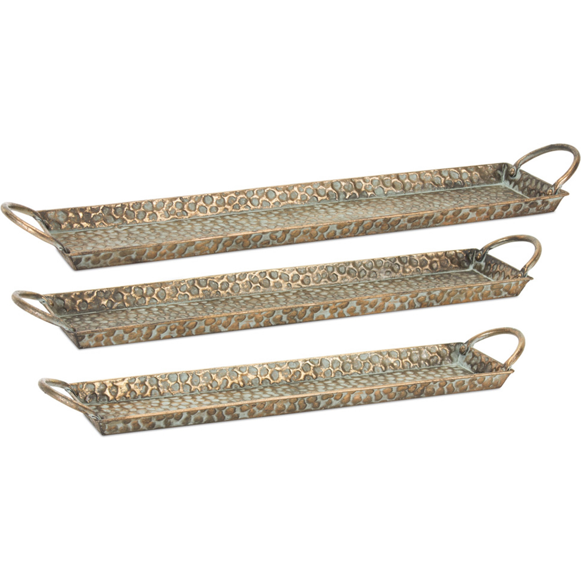 Set of Three Gold Metal Tray With Handles