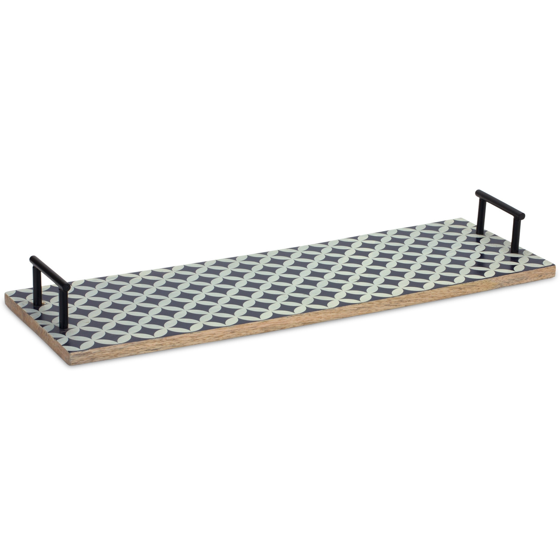 Set of Two Blue Solid Wood Serving Tray With Handles