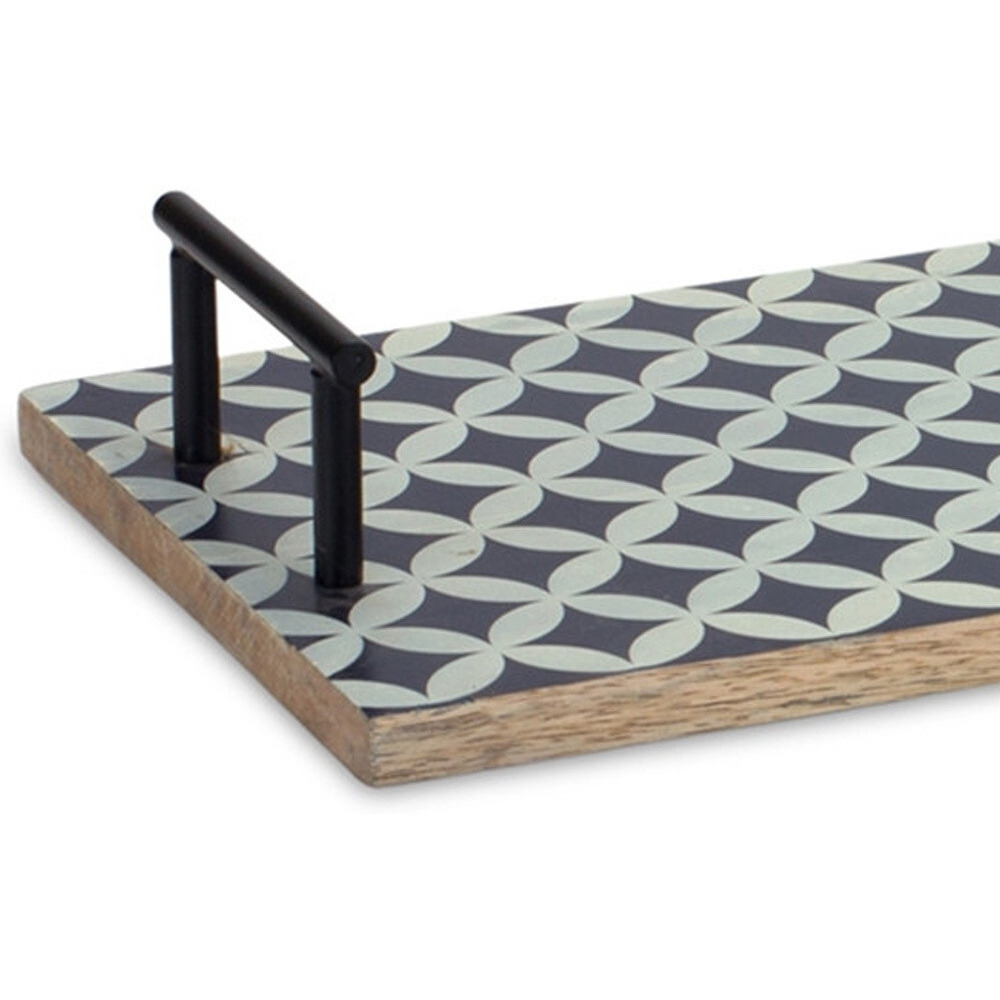 Set of Two Blue Solid Wood Serving Tray With Handles