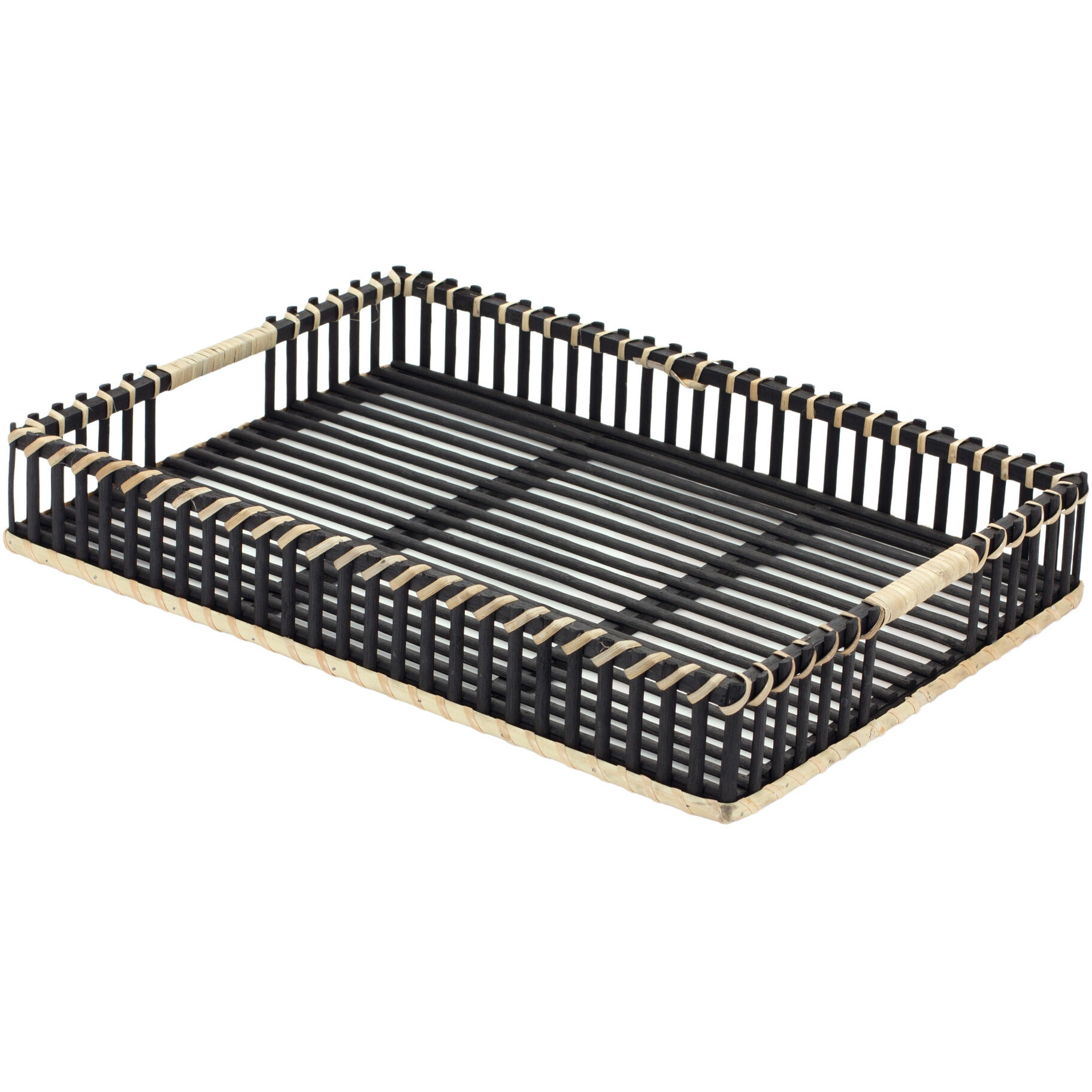 Set of Two Black Solid Wood Tray With Handles
