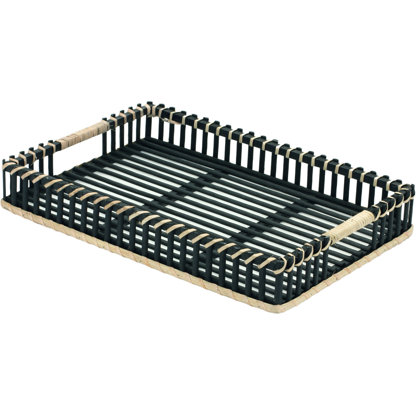 Set of Two Black Solid Wood Tray With Handles