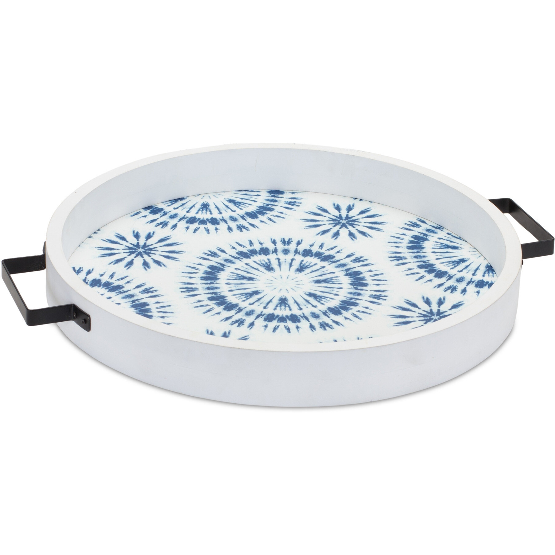 Set of Two Blue Round Solid Wood Vanity Tray With Handles