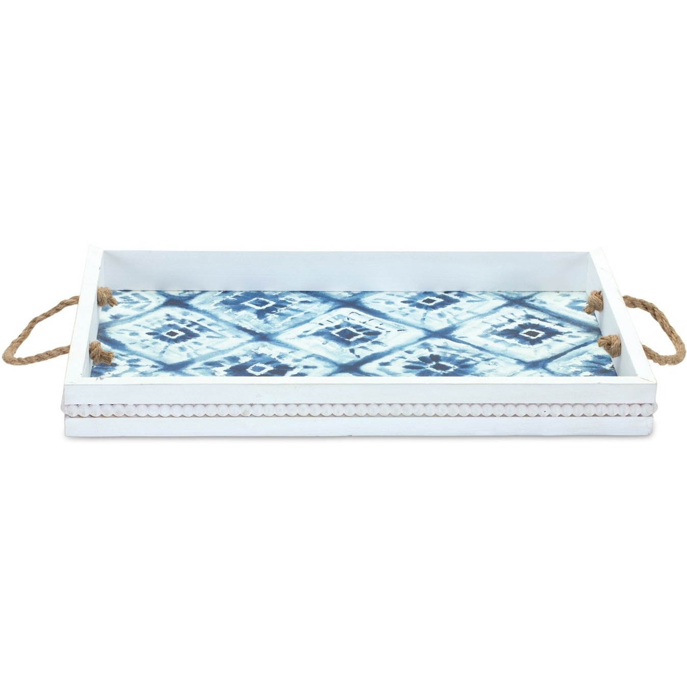 Set of Two White Solid Wood Vanity Tray With Handles
