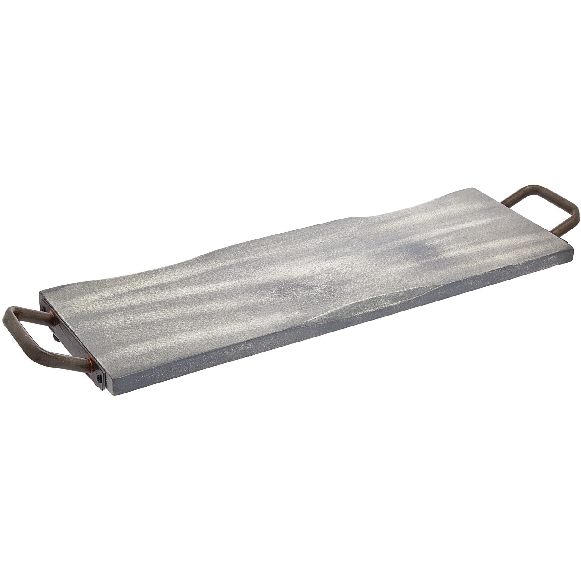 27" Gray and Black Wood and Metal Serving Tray With Handles