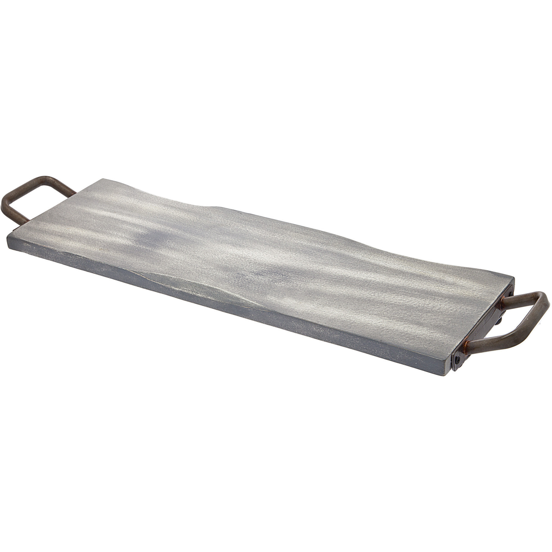 27" Gray and Black Wood and Metal Serving Tray With Handles