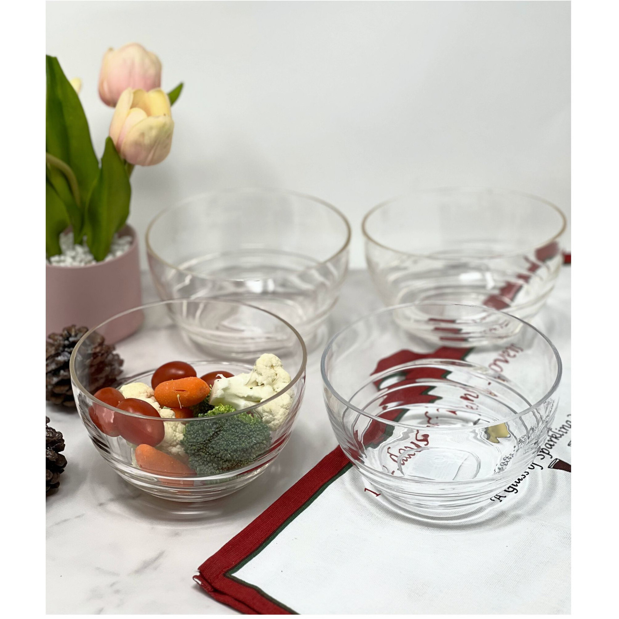 Clear Four Piece Round Swirl Acrylic Service For Four Bowl Set