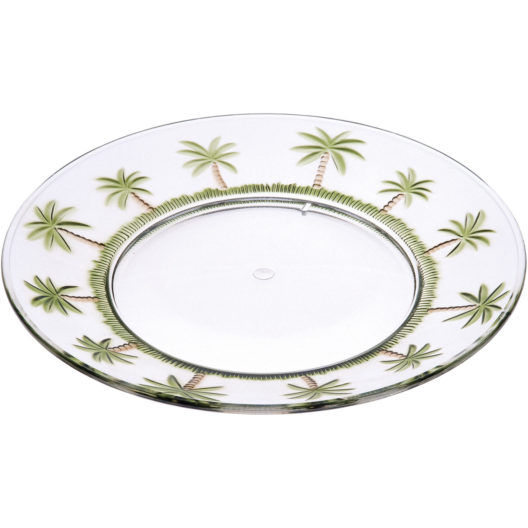 Clear and Green Four Piece Palm Tree Acrylic Service For Four Dinner Plate Set