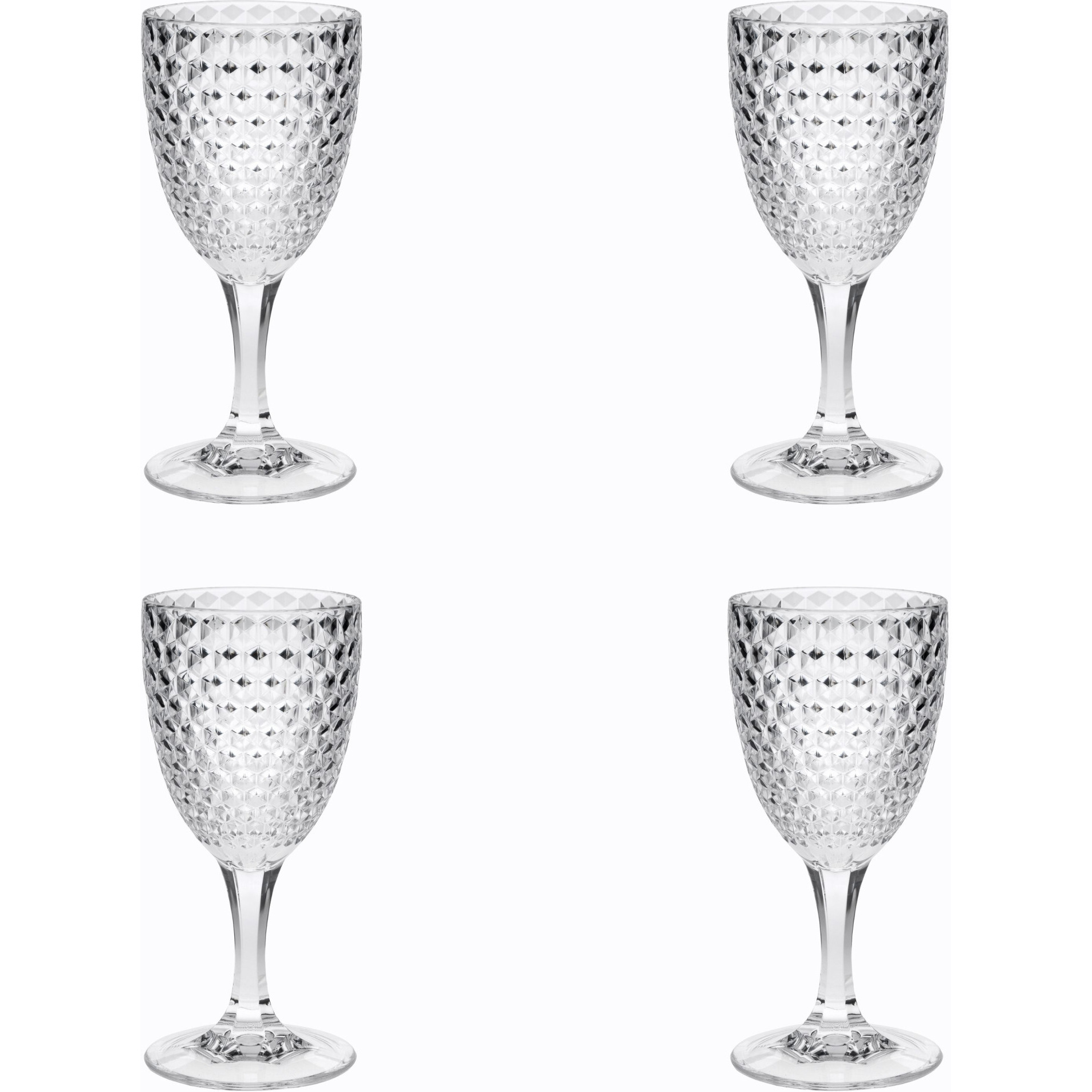 Set of Four Clear Diamond Acrylic Stemmed All Purpose Wine Glass
