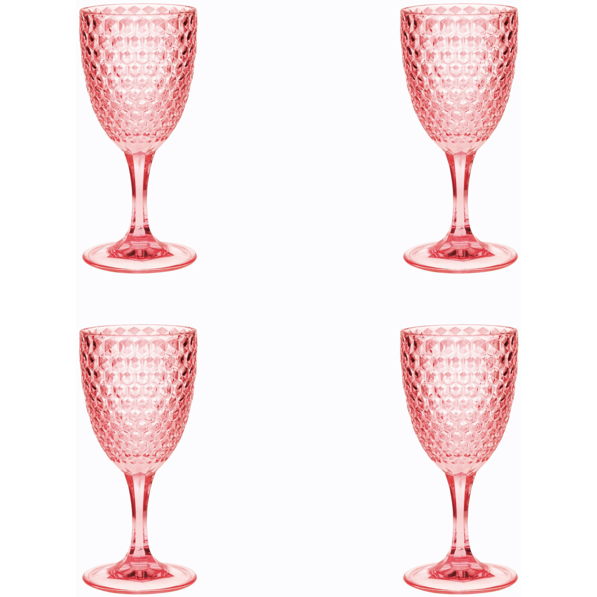 Set of Four Pink Diamond Acrylic Stemmed All Purpose Wine Glass
