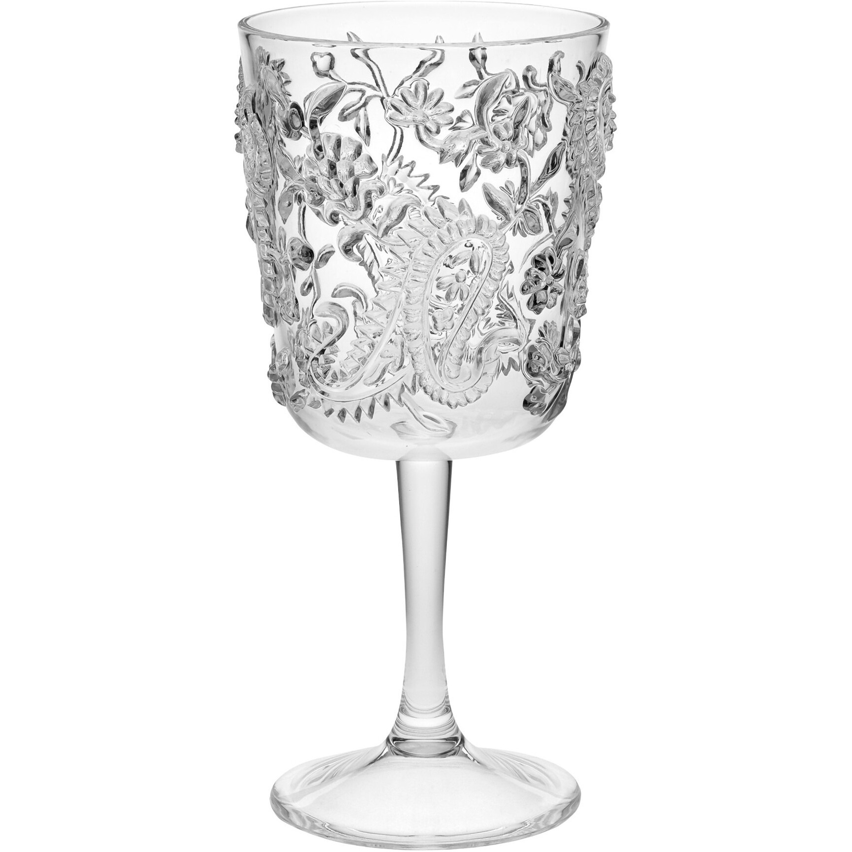 Set of Four Clear Paisley Acrylic Stemmed All Purpose Wine Glass