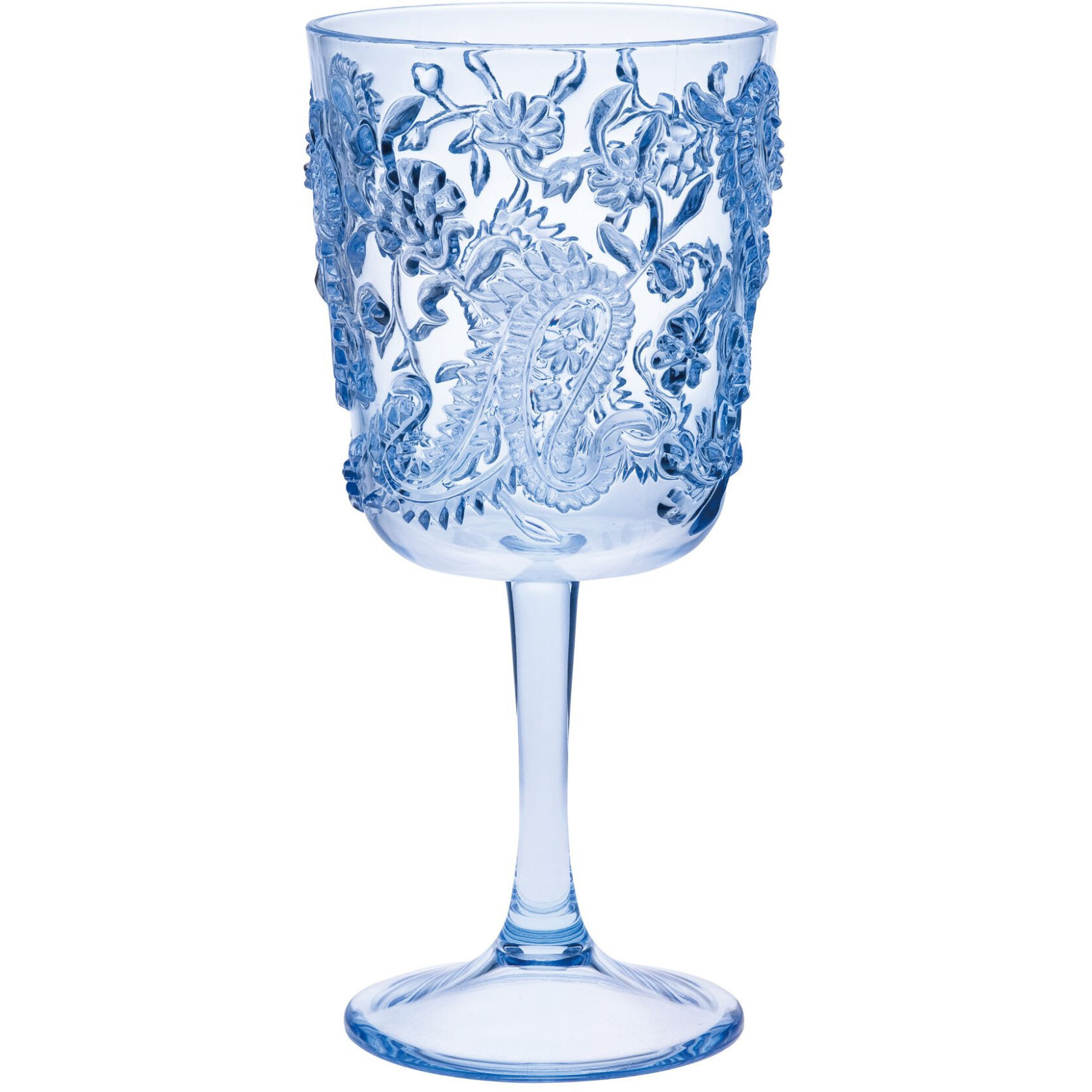 Set of Four Blue Paisley Acrylic Stemmed All Purpose Wine Glass