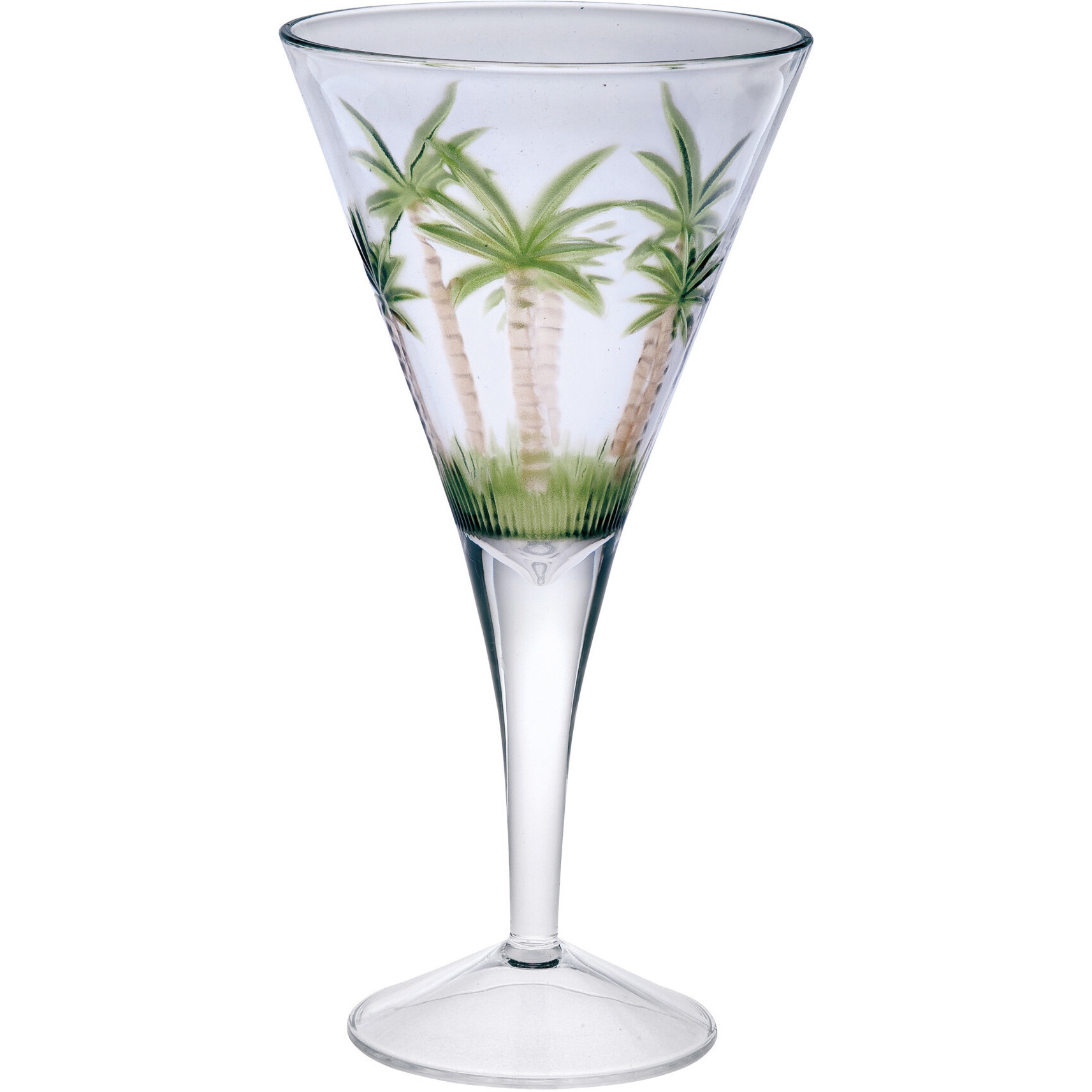 Set of Four Clear and Green Palm Tree Acrylic Stemmed All Purpose Wine Glasses
