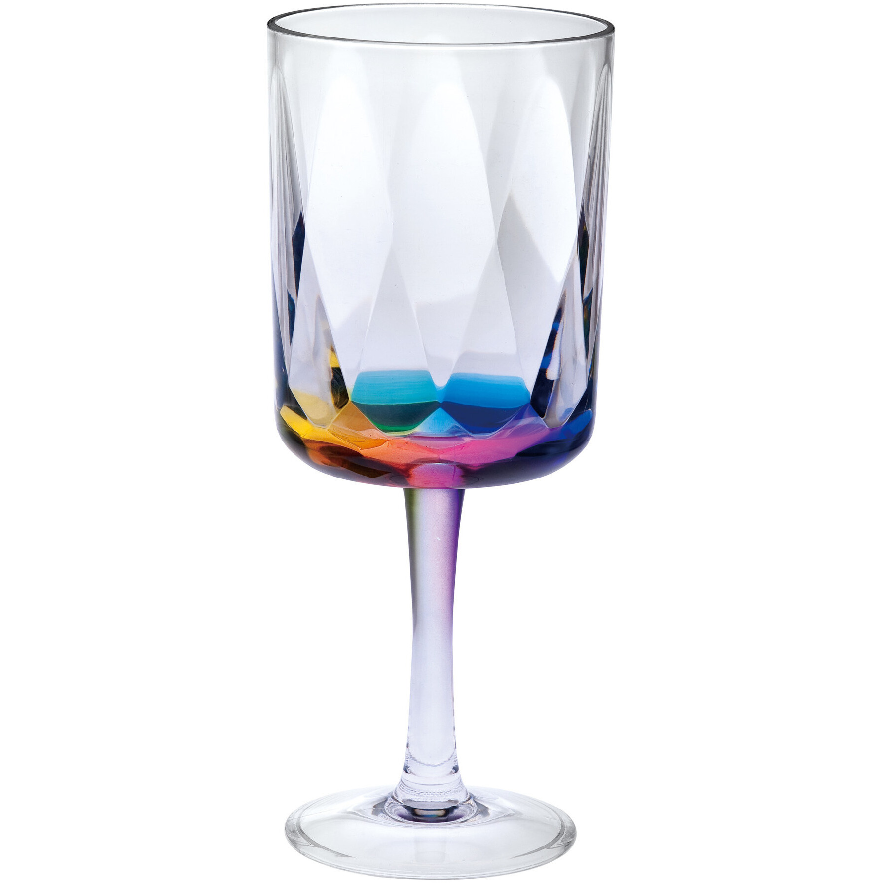 Set of Four Clear and Rainbow Geometric Acrylic Stemmed All Purpose Wine Glasses