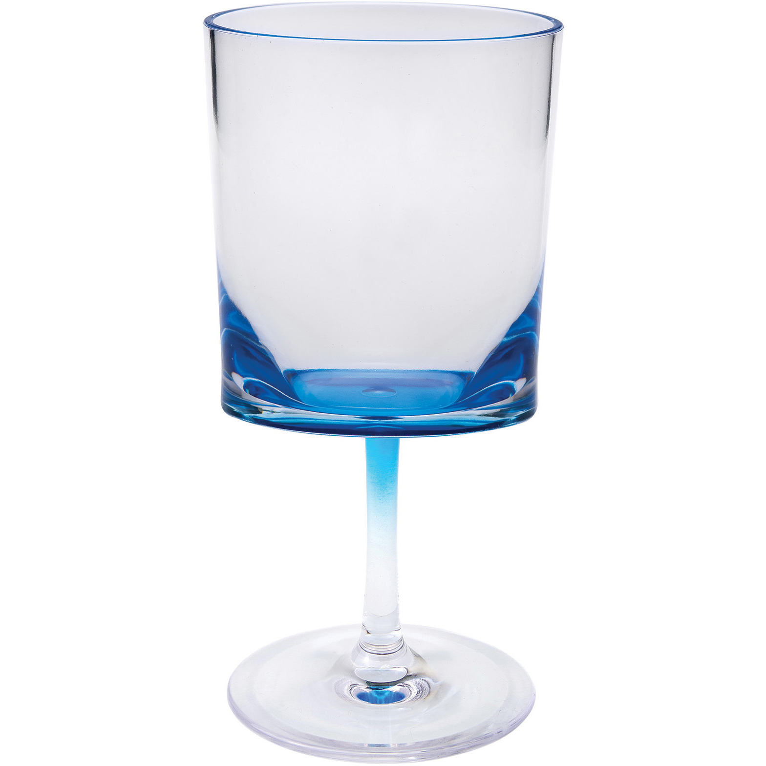 Set of Four Clear and Blue Acrylic Stemmed All Purpose Wine Glass