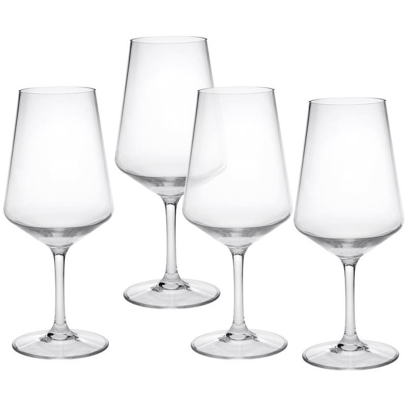 Set of Four Clear Tritan Plastic Stemmed All Purpose Wine Glass