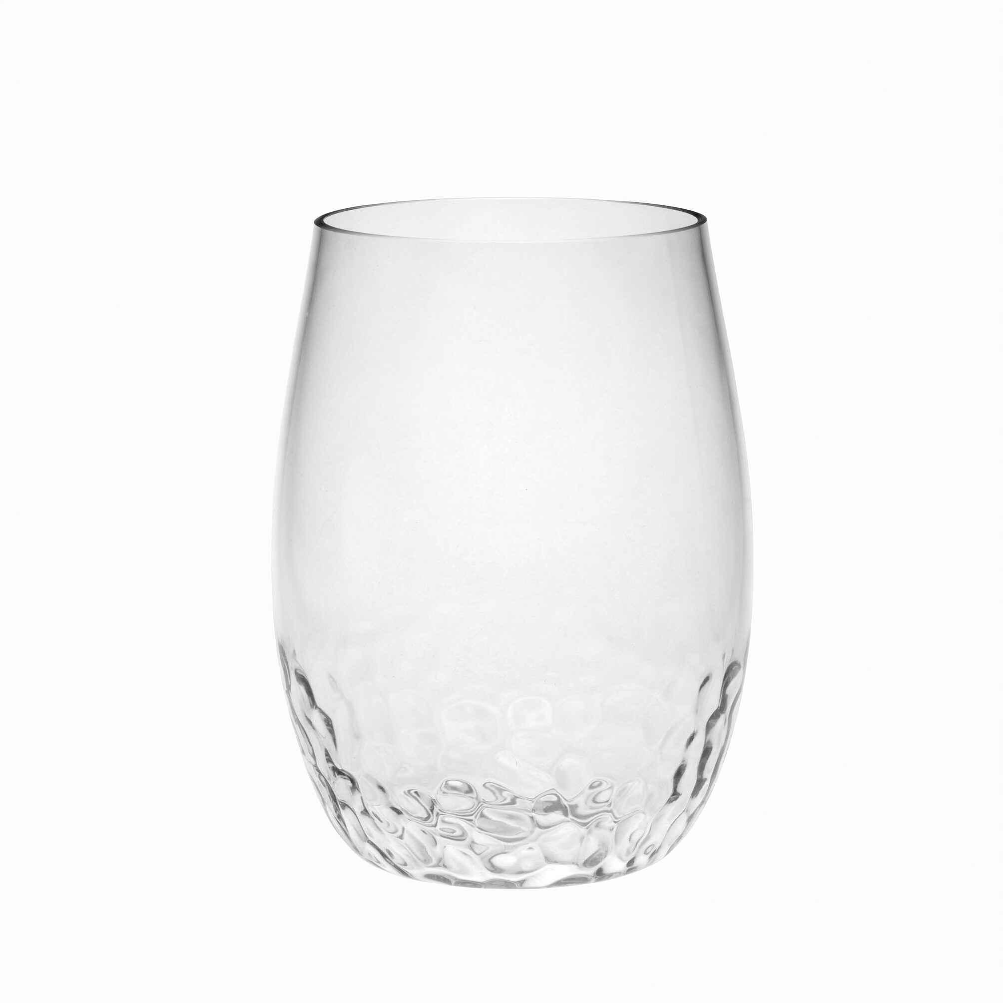 Set of Four Clear Dimpled Tritan Plastic Stemless All Purpose Tumbler Wine Glasses