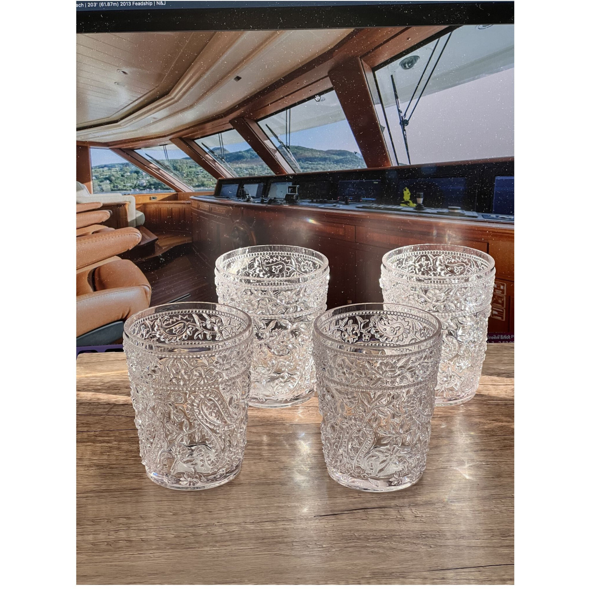 Set of Four Clear Paisley Acrylic Stemless Whiskey Glass
