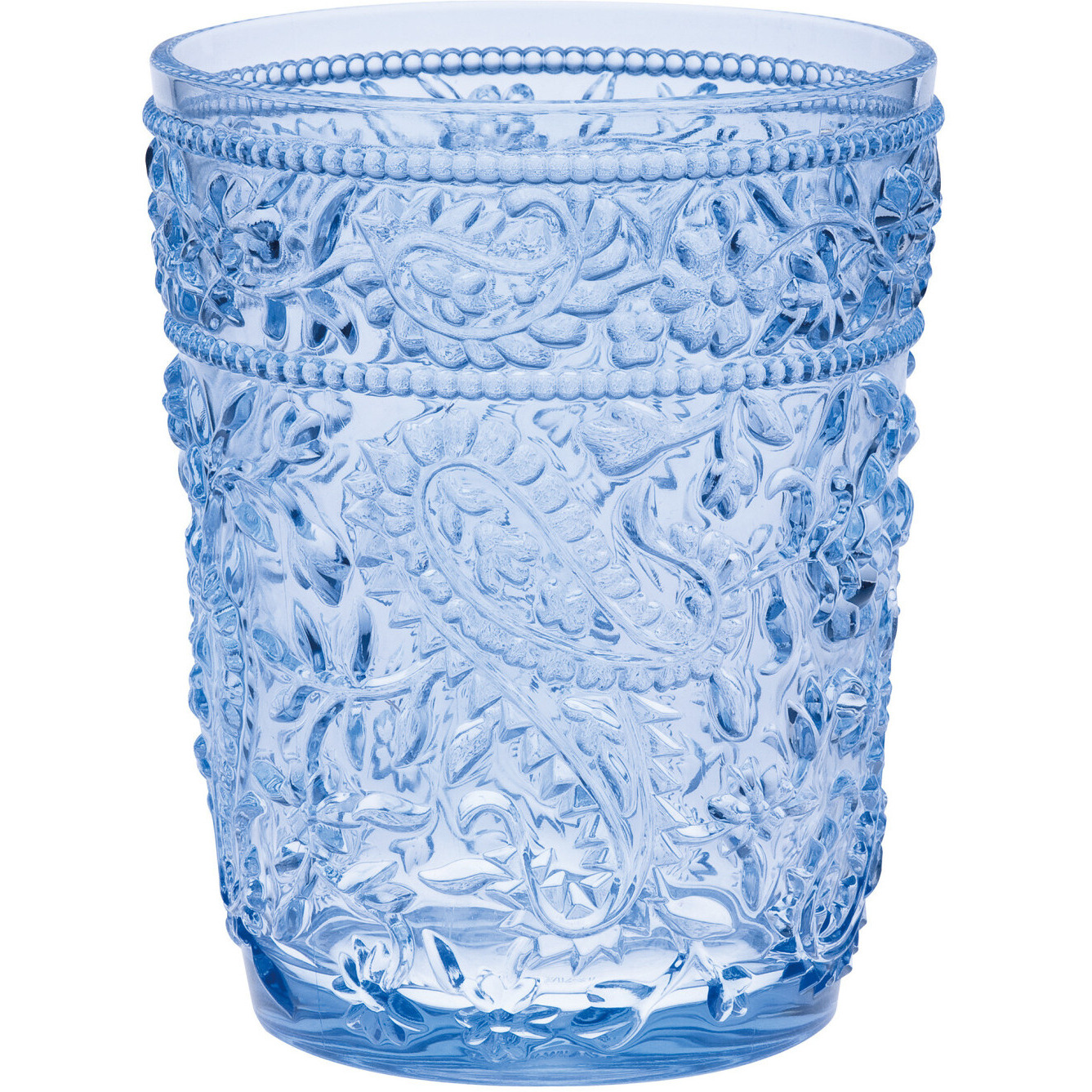 Set of Four Blue Paisley Acrylic Stemless Whiskey Glasses