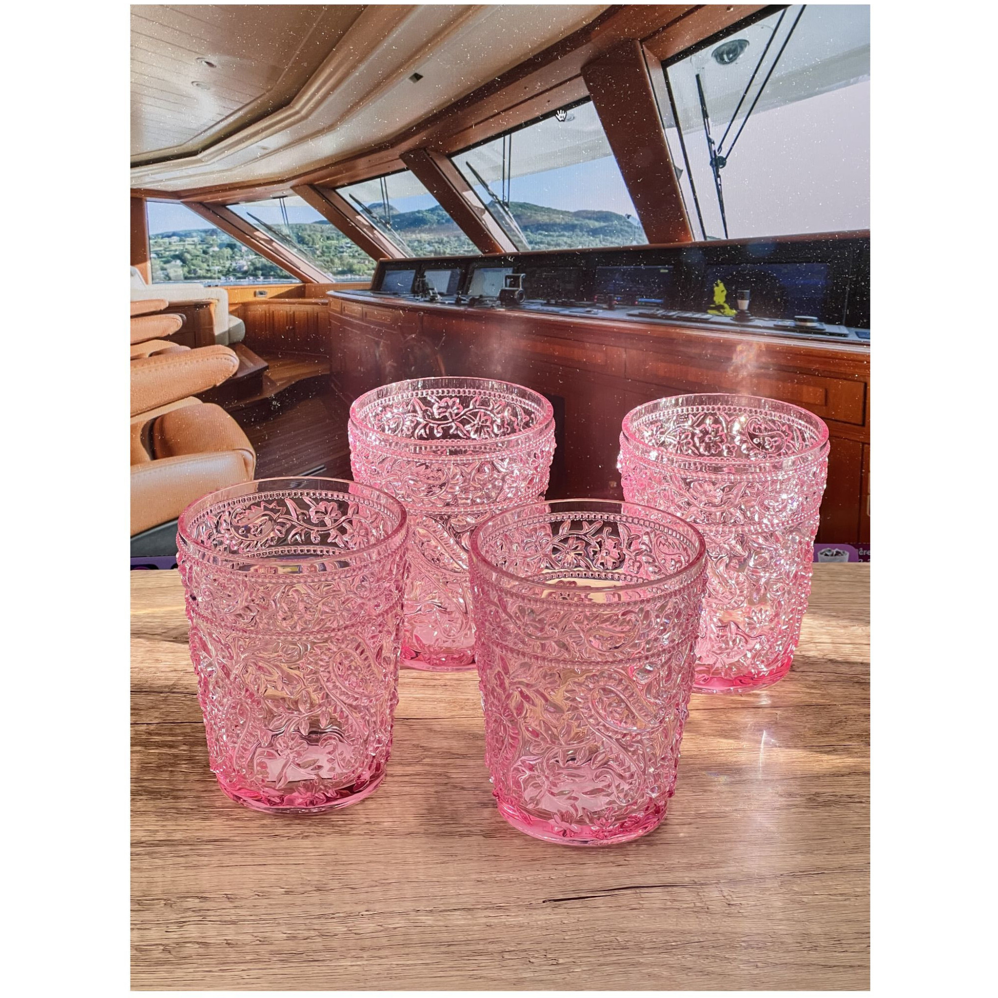 Set of Four Pink Paisley Acrylic Stemless Whiskey Glasses