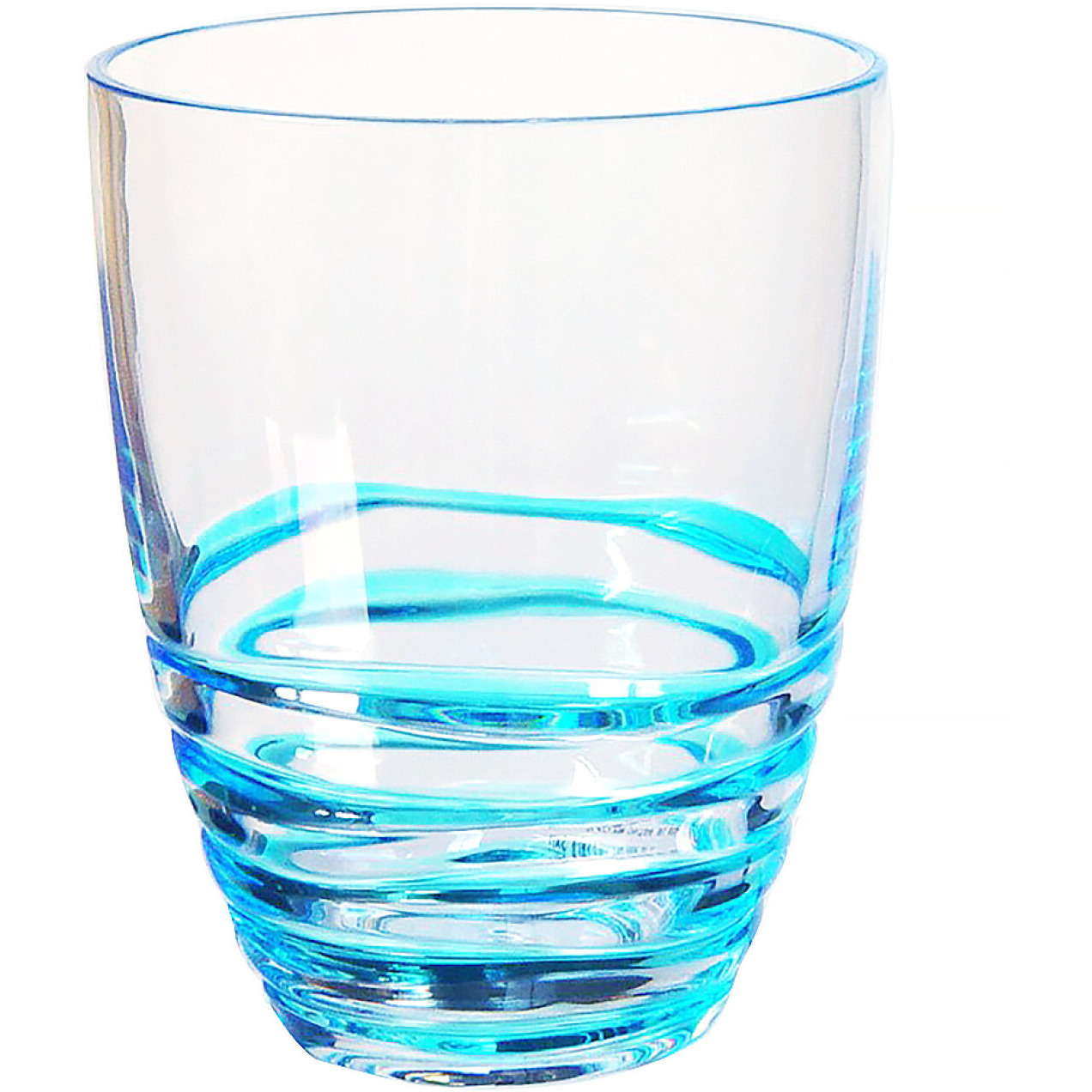 Set of Four Clear and Blue Acrylic Stemless Whiskey Glasses