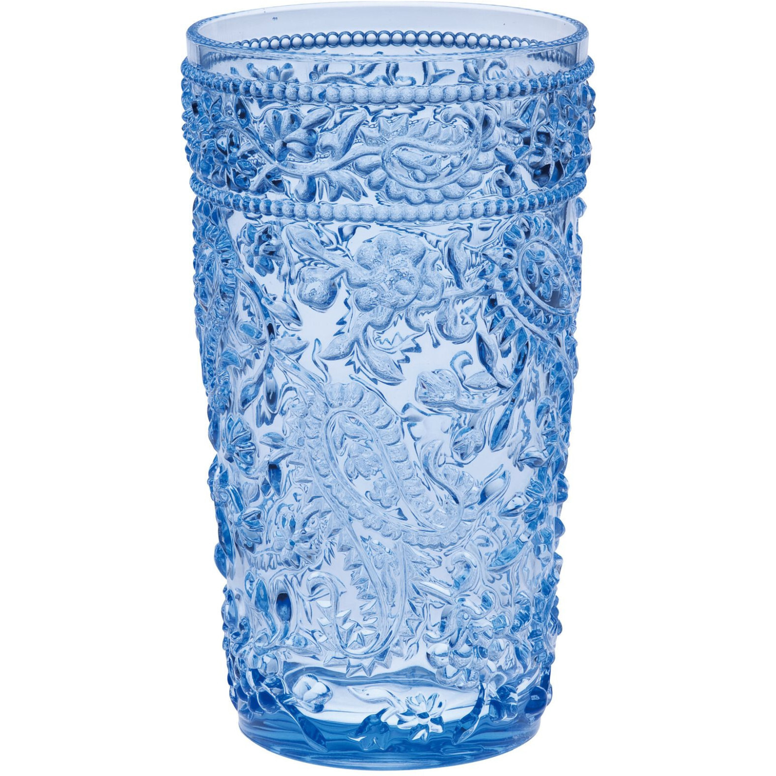 Set of Four Blue Paisley Acrylic Stemless Highball Glass