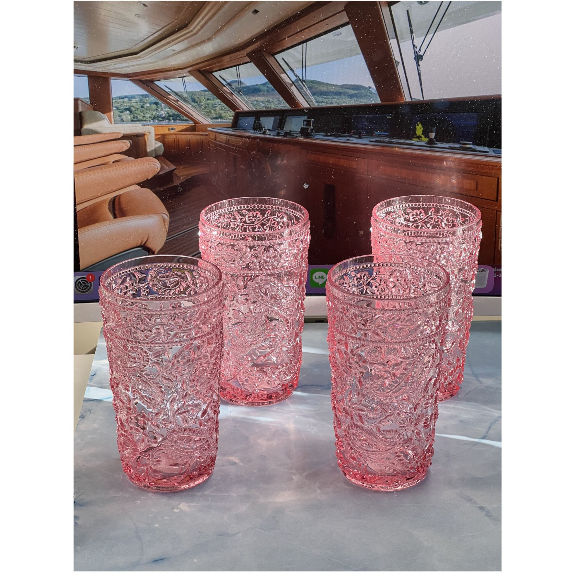 Set of Four Pink Paisley Acrylic Stemless Highball Glass