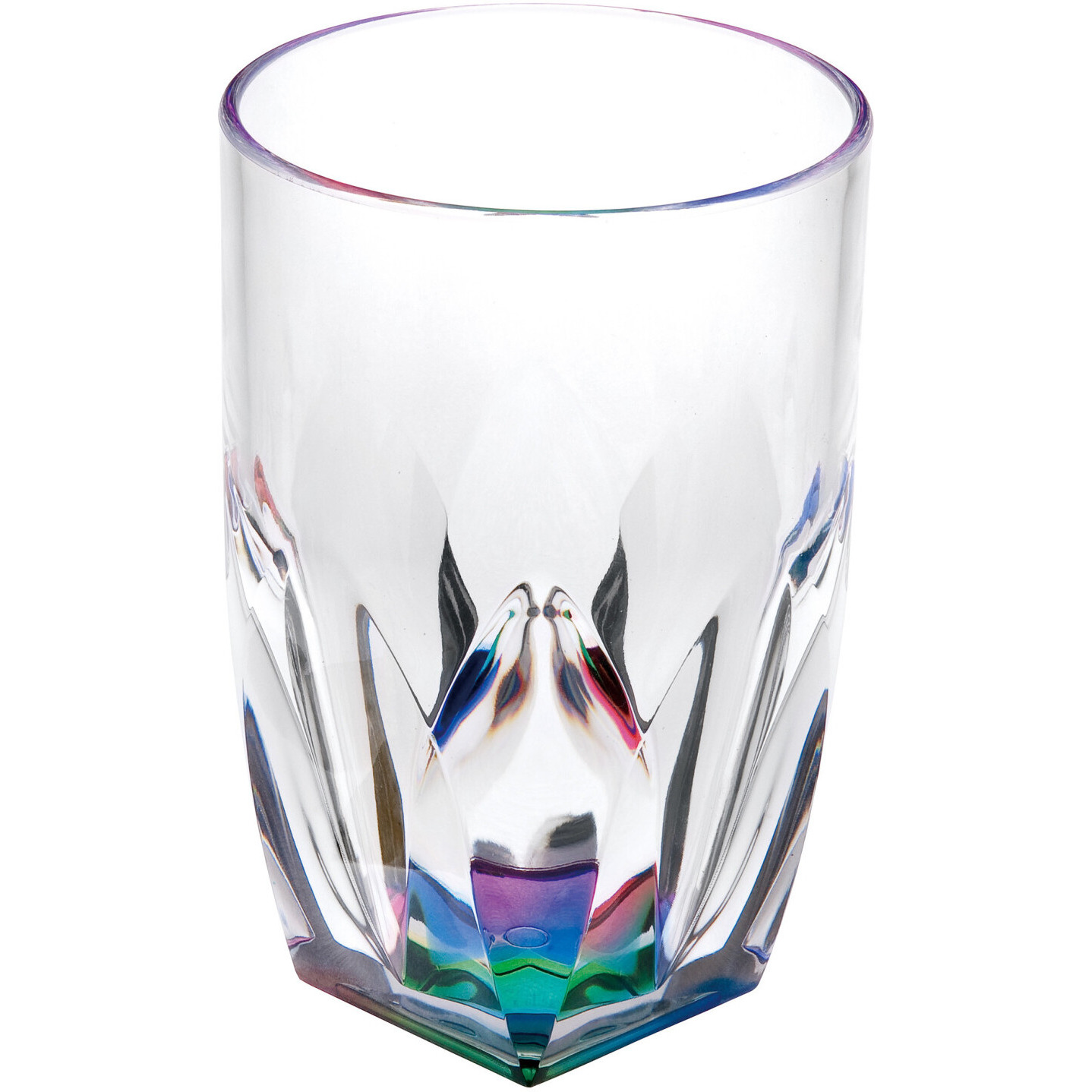 Set of Four Clear and Rainbow Geometric Acrylic Highball Glasses