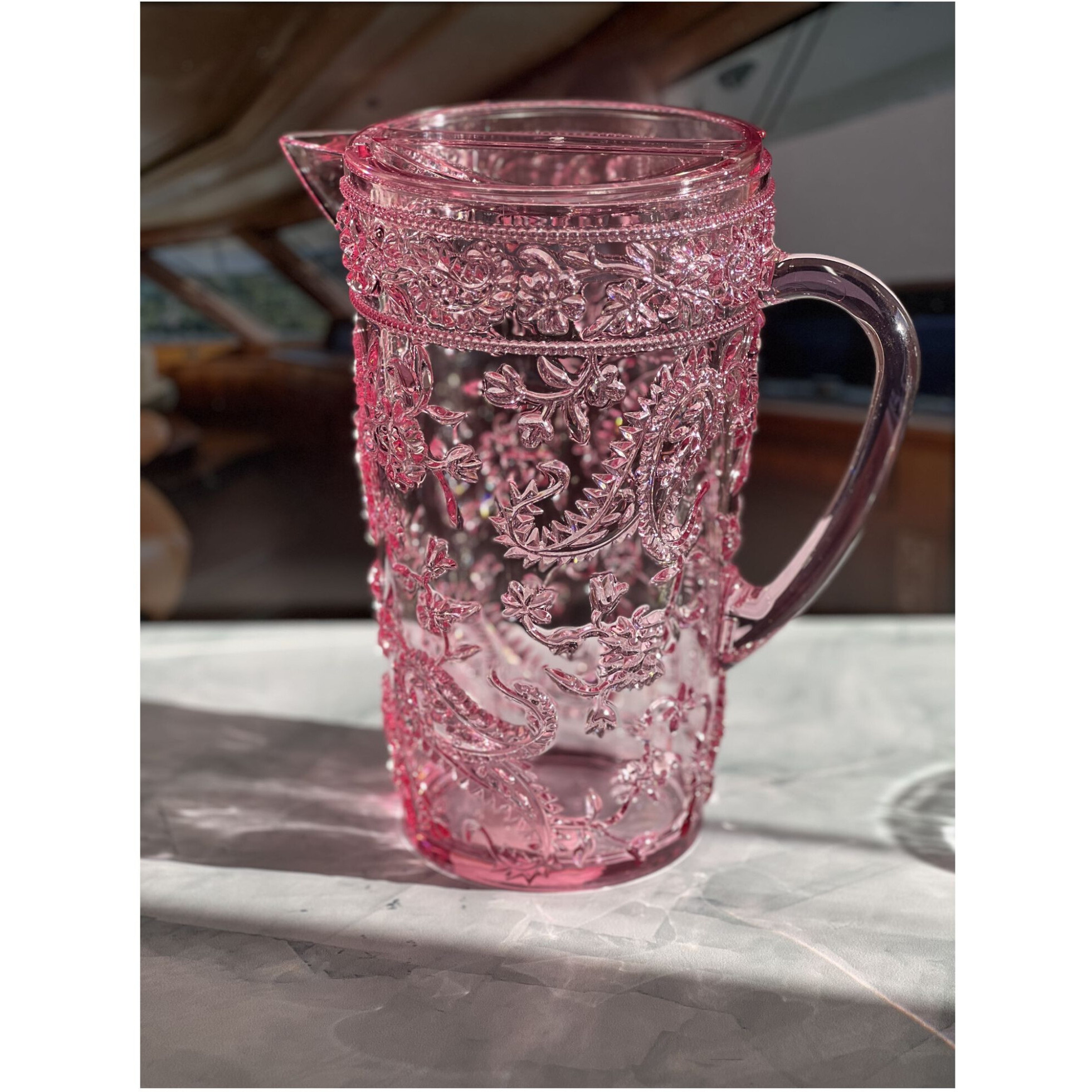 2.5 Quart Pink Paisley Acrylic Pitcher