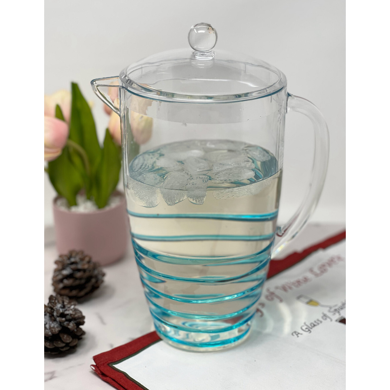 2.5 Quart Clear and Blue Swirl Acrylic Pitcher