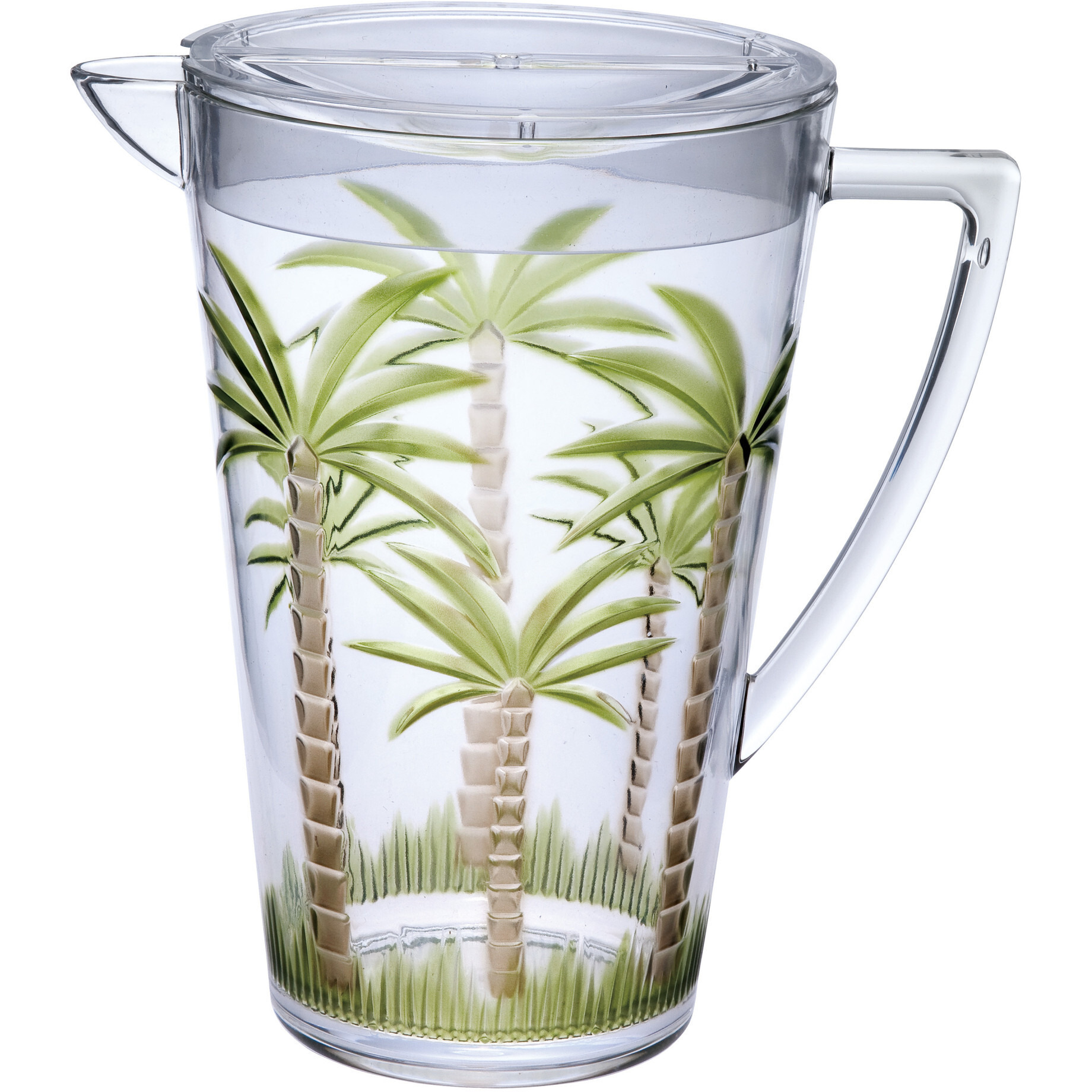 2.5 Quart Clear and Green Palm Tree Acrylic Pitcher