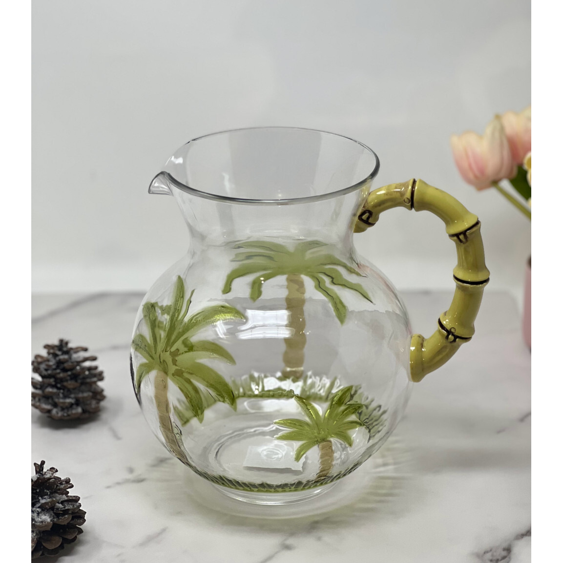 3 Quart Clear and Green Palm Tree Acrylic Pitcher