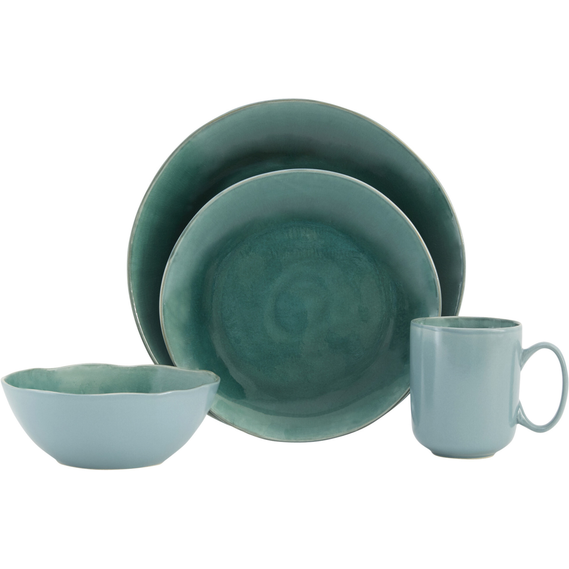 Green Sixteen Piece Ceramic Service For Four Dinnerware Set