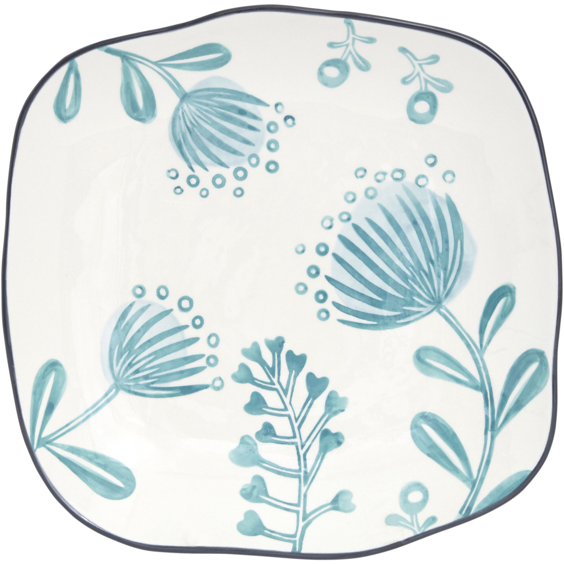 Blue and White Sixteen Piece Round Floral Ceramic Service For Four Dinnerware Set