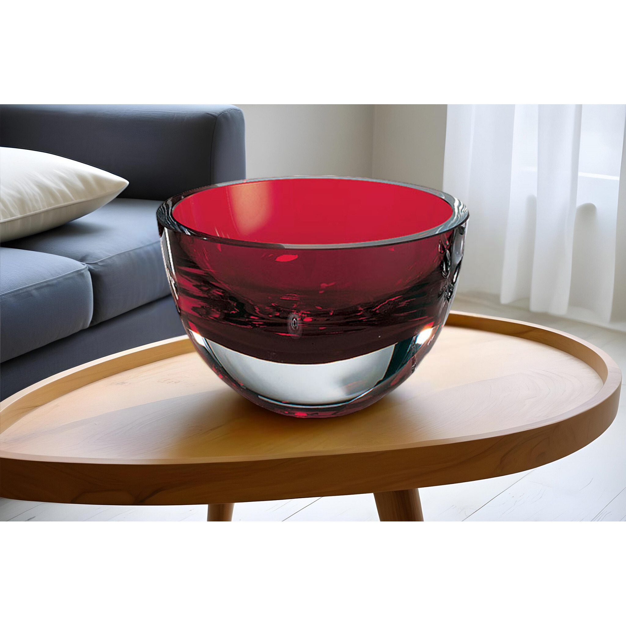 6" Red Mouth Blown Crystal Thick Walled Bowl