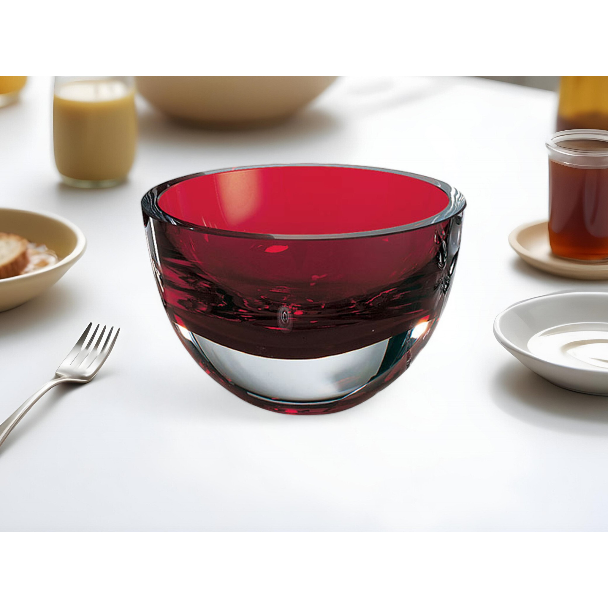 6" Red Mouth Blown Crystal Thick Walled Bowl