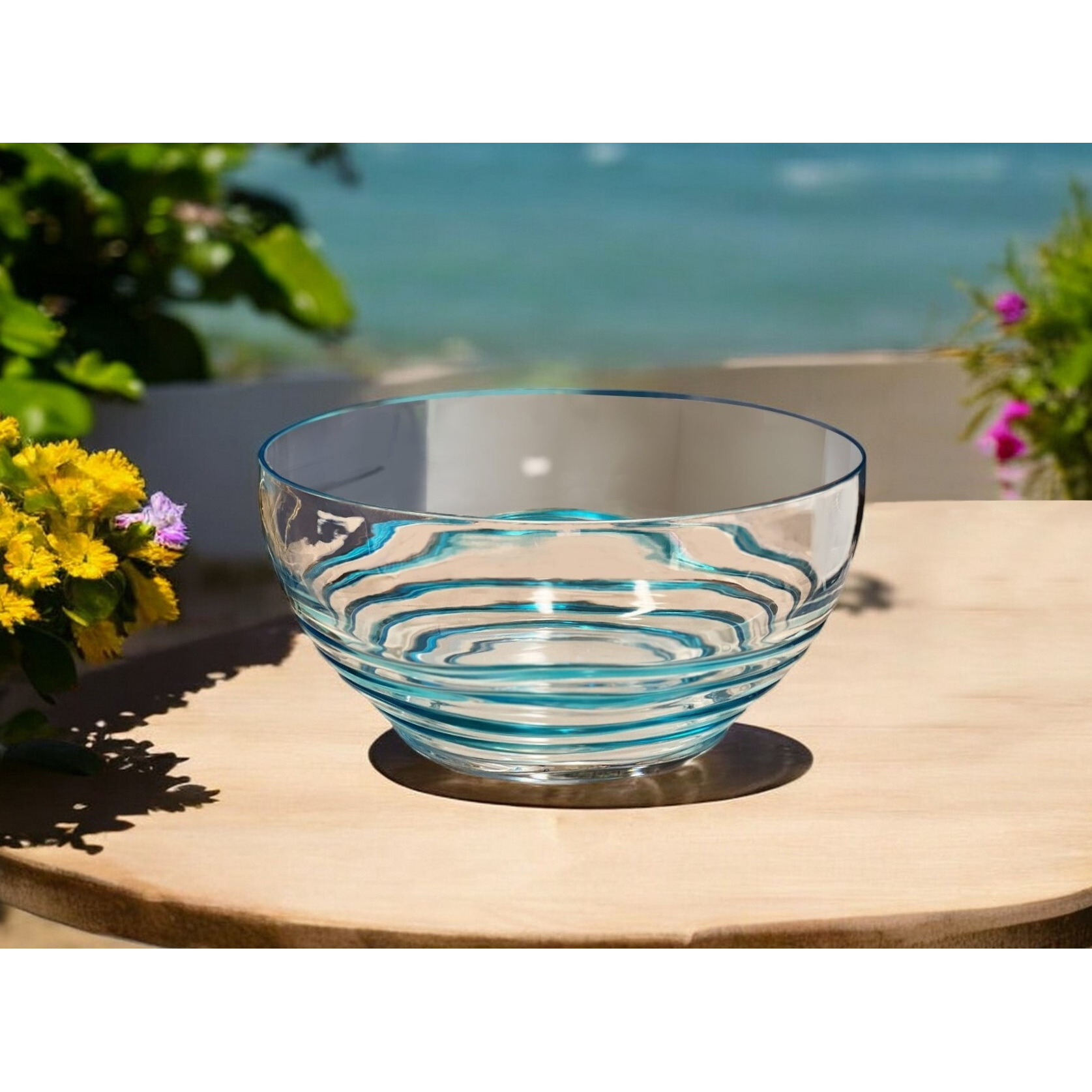 10" Clear and Blue Swirl Acrylic Round Salad Bowl