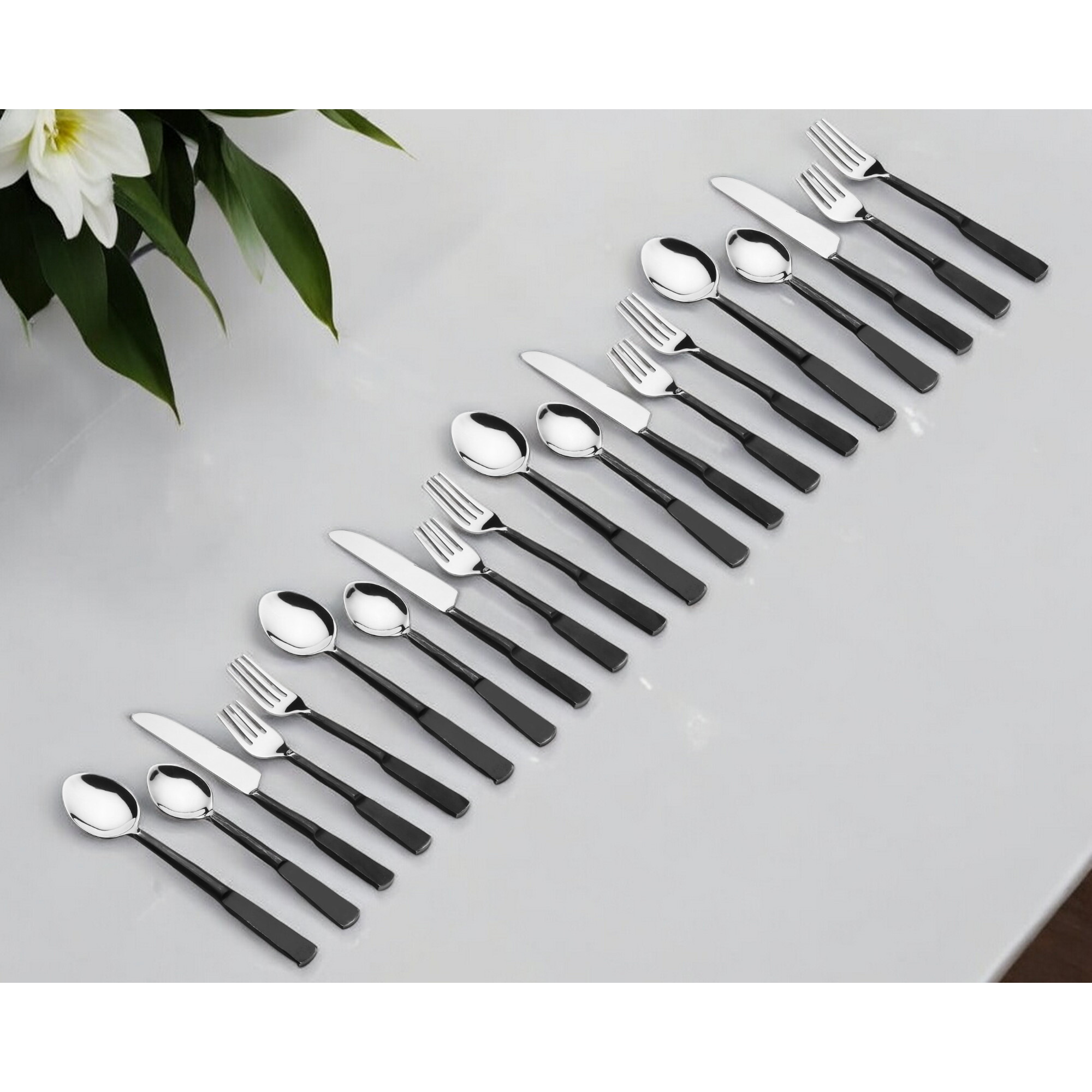 Matte Black Stainless Steel Twenty Piece Hand Forged Flatware Set
