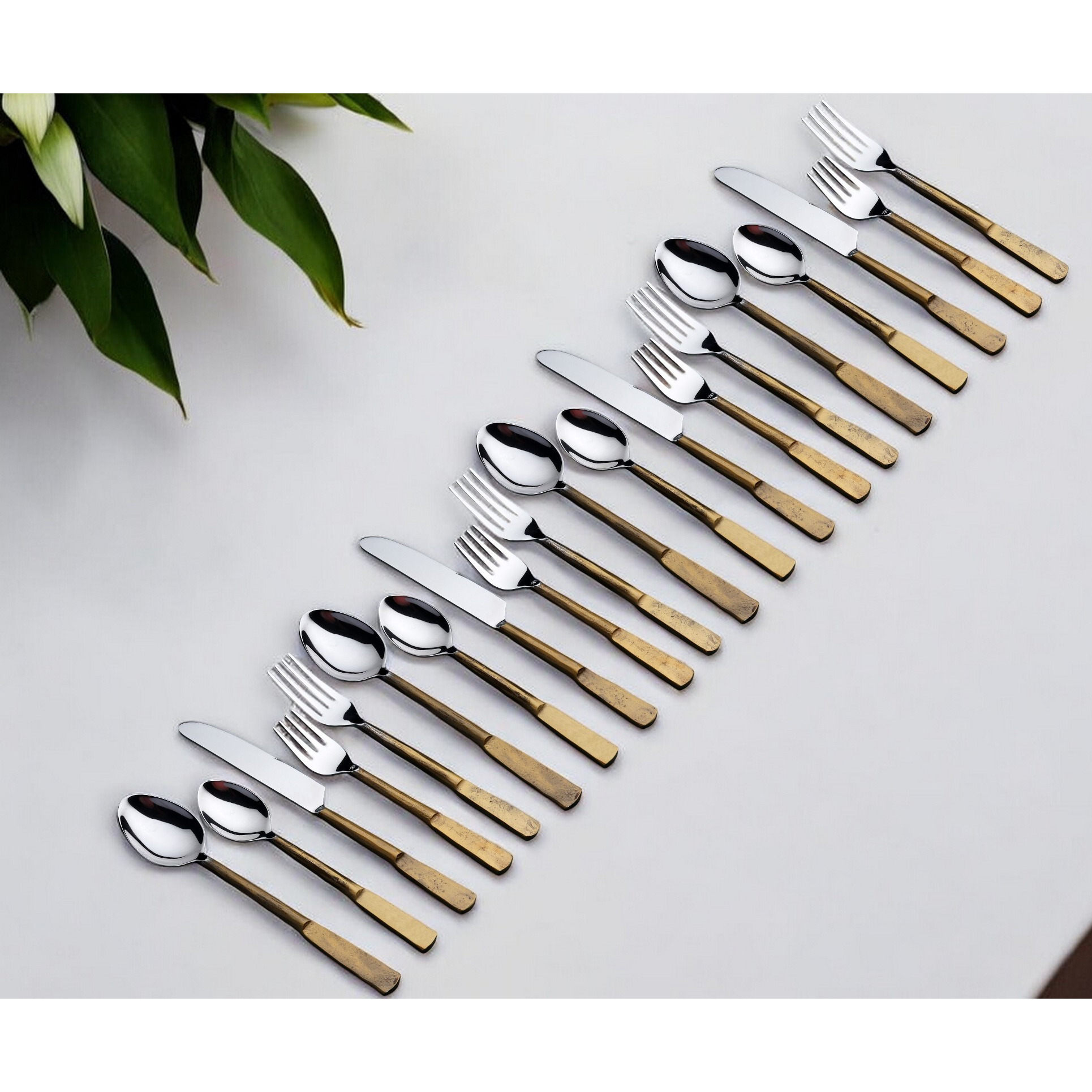 Matte Gold Stainless Steel Twenty Piece Hand Forged Flatware Set