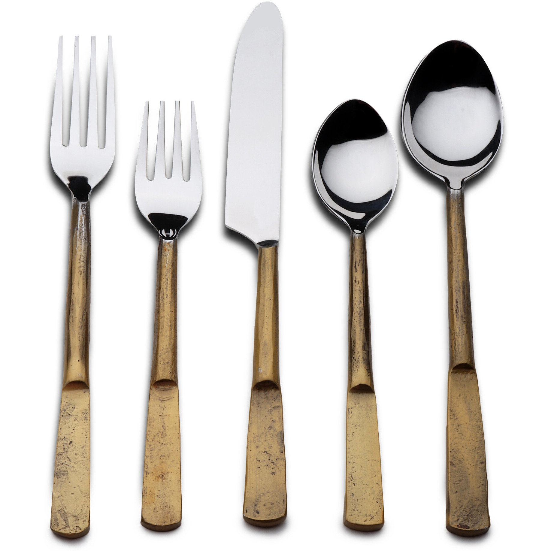 Matte Gold Stainless Steel Five Piece Hand Forged Place Setting