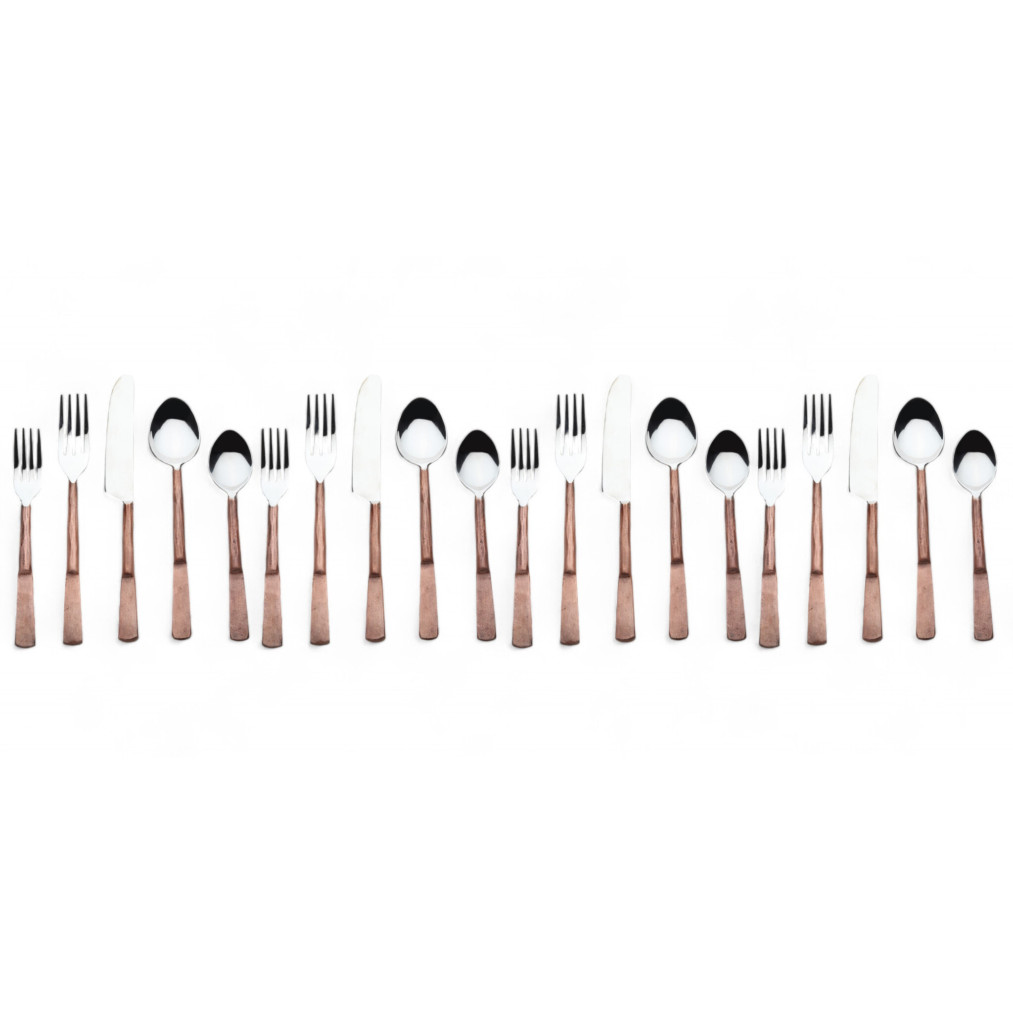 Matte Copper Stainless Steel Twenty Piece Hand Forged Flatware Set