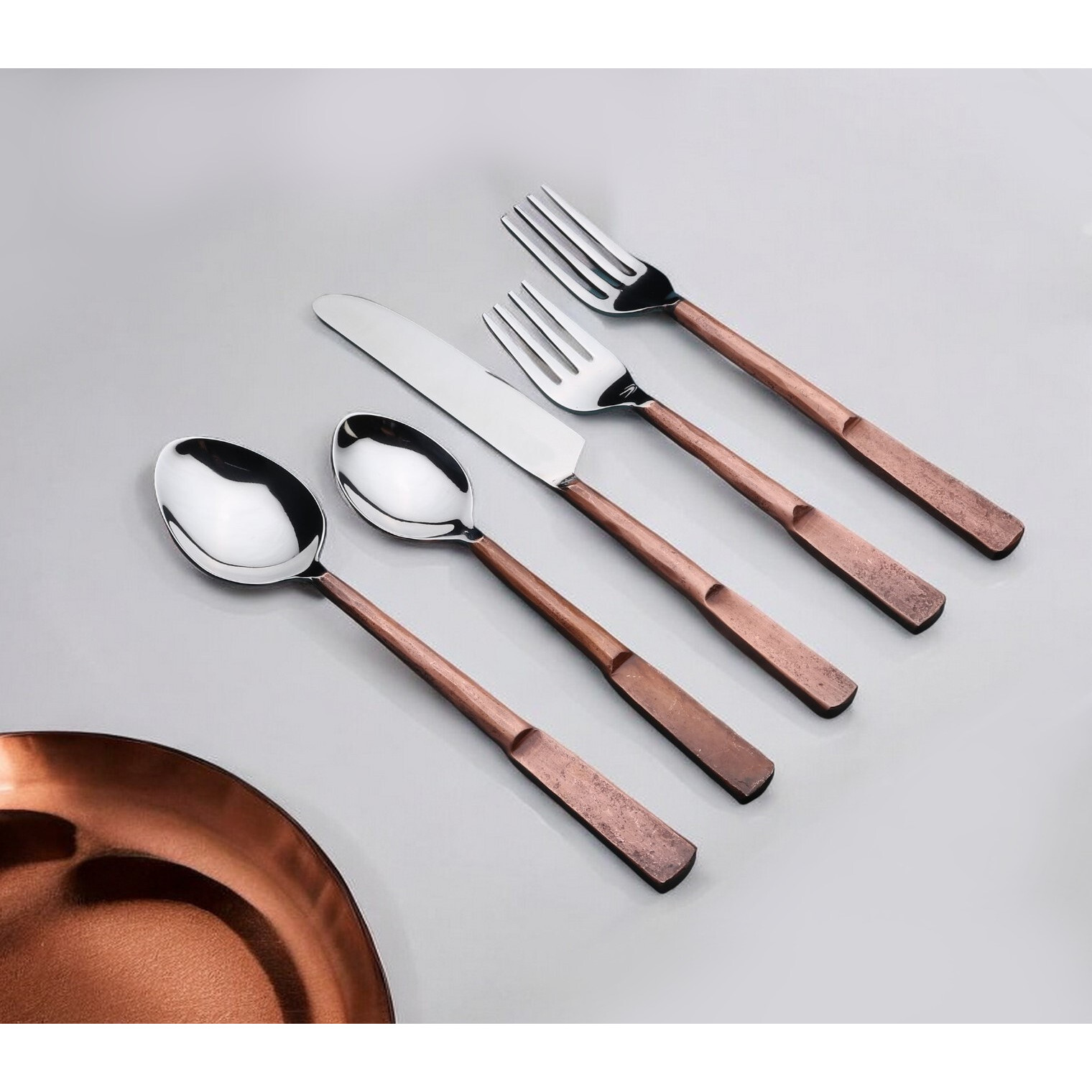 Matte Copper Stainless Steel Five Piece Hand Forged Place Setting