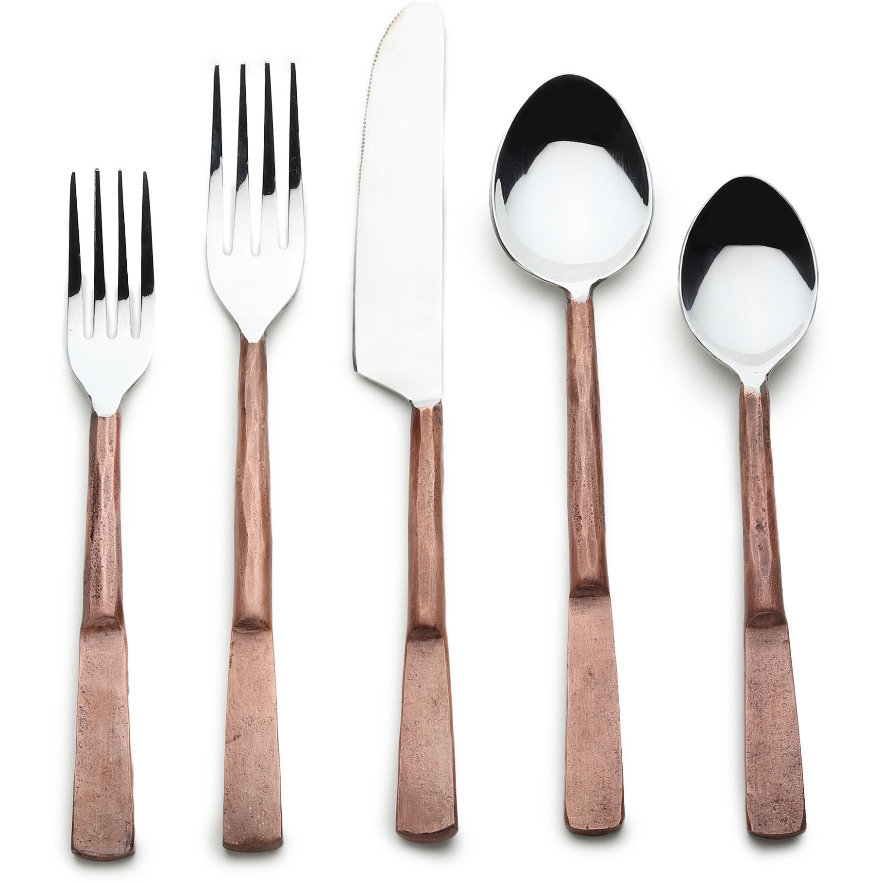 Matte Copper Stainless Steel Five Piece Hand Forged Place Setting