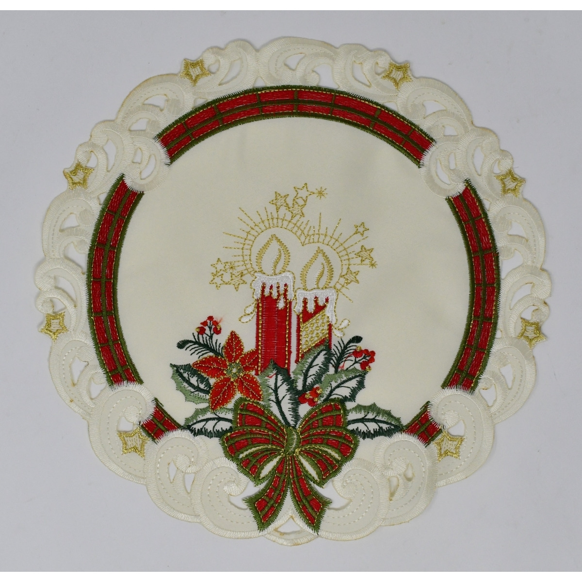 Sinobrite H0013-012 12 in. Plaid Bows with Candles Doily