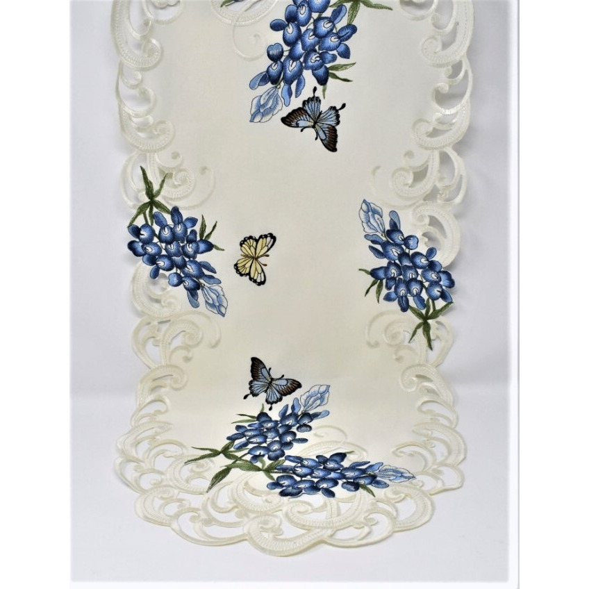 Sinobrite H9491-16x36 16 x 36 in. Bluebonnet & Butterfly Table Runner