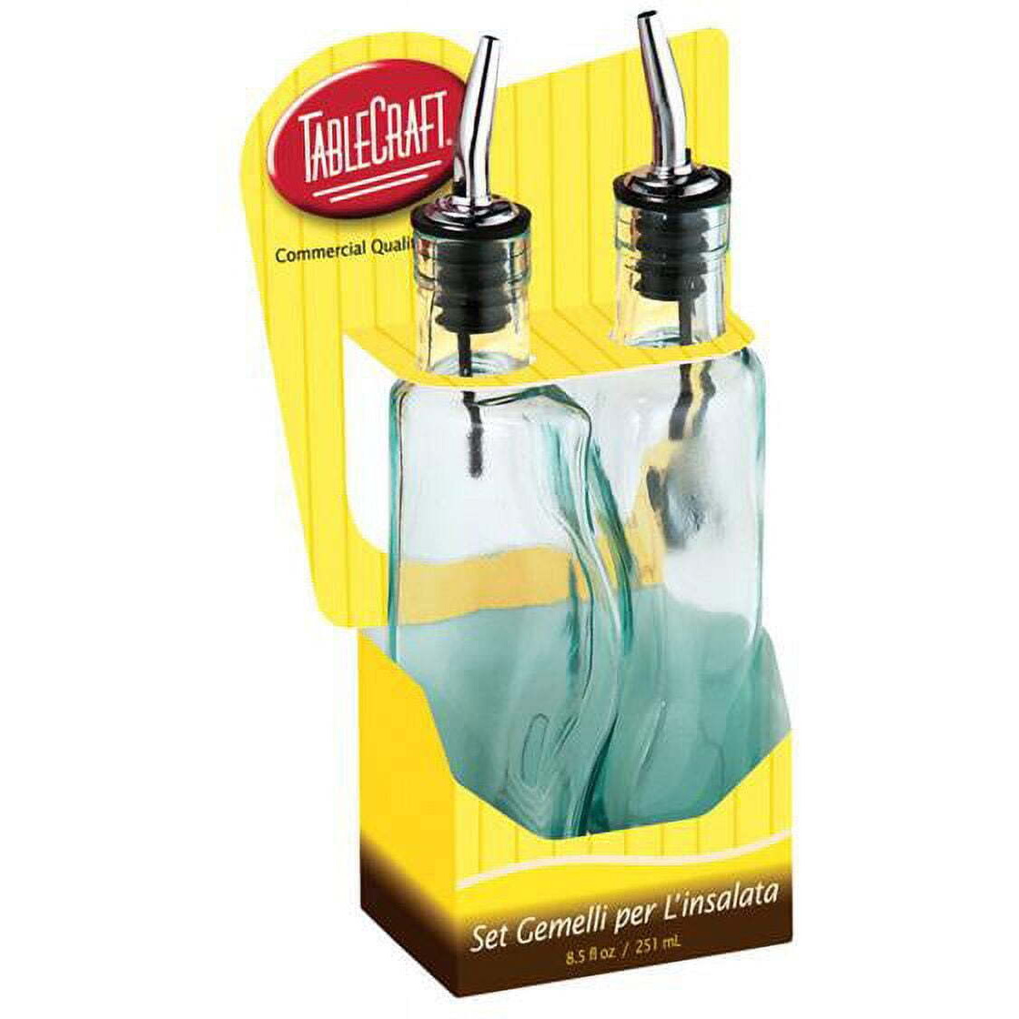 Tablecraft  17 oz Oil & Vinegar Set with Pourer  Glass & Steel - Clear