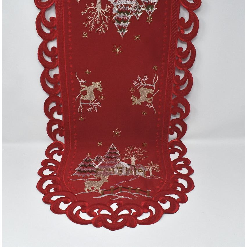 16 x 45 in. Reindeer&44 Snow House & Pine Tree Table Runner