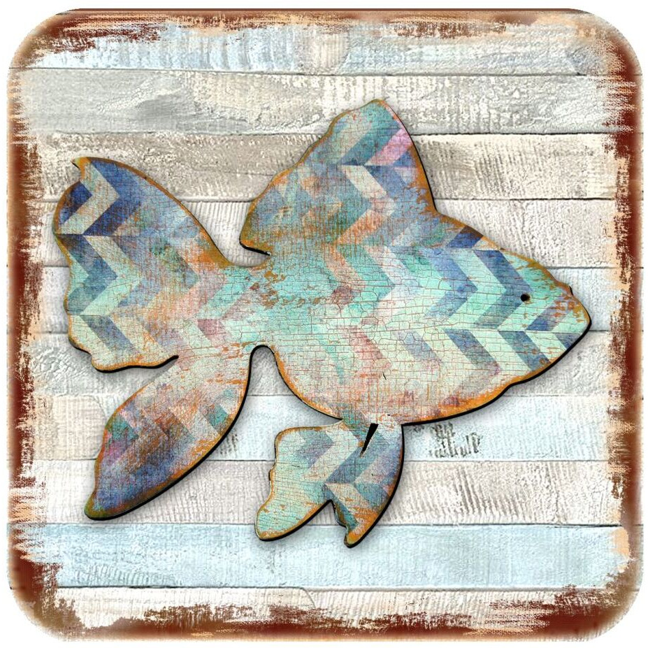 4 x 4 in. Fish Coastal Wooden Cork Coasters Gift - Set of 4